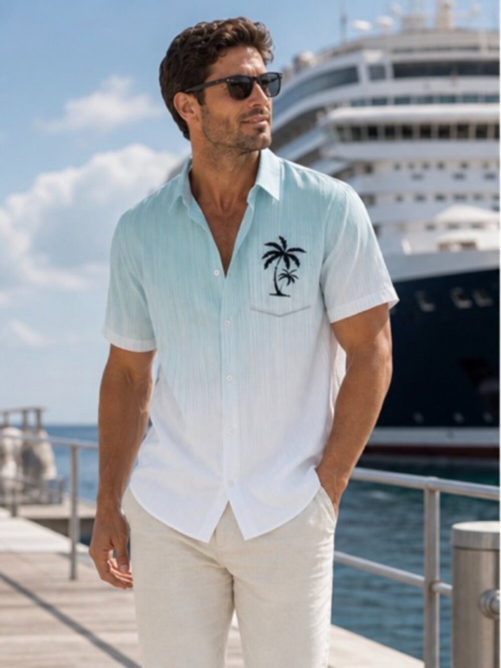 Men’s Tropical Ombre Palm Tree Button-Up Shirt 🌴 - NEW